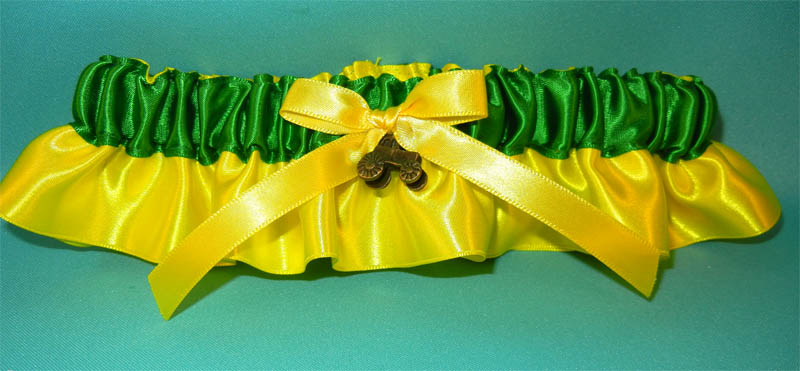 Emerald/Yellow Satin Garter w/Tractor Charm